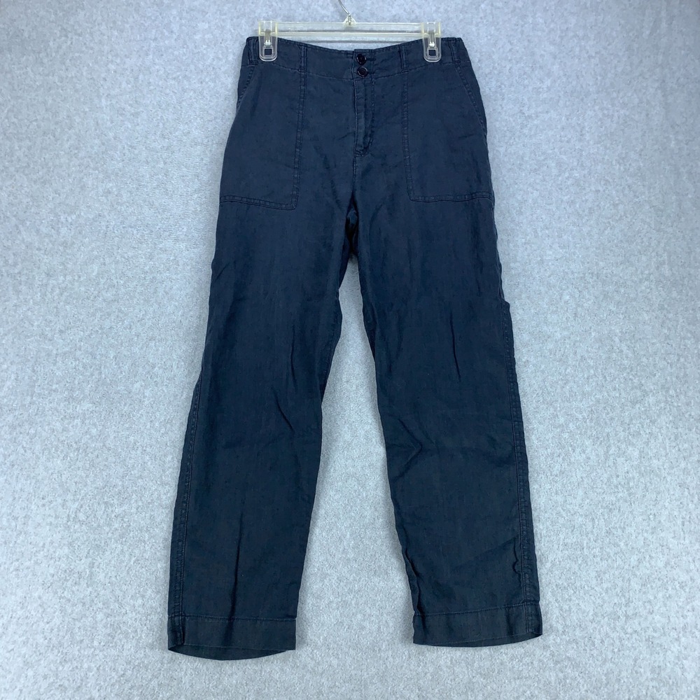 Lauren Ralph Lauren Pants Womens 4 Navy Blue 100% Linen Straight Leg High Rise